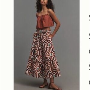 Anthropologie The Somerset Maxi Skirt Brown Geometric Tiered
